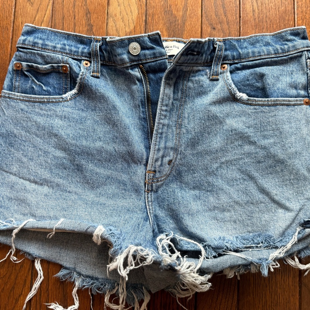 Abercrombie & Fitch Light Blue Frayed Jean Shorts